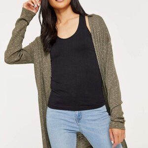 Women's Open long sleeve cardigan Olive green ribbed knit Large Lightweight